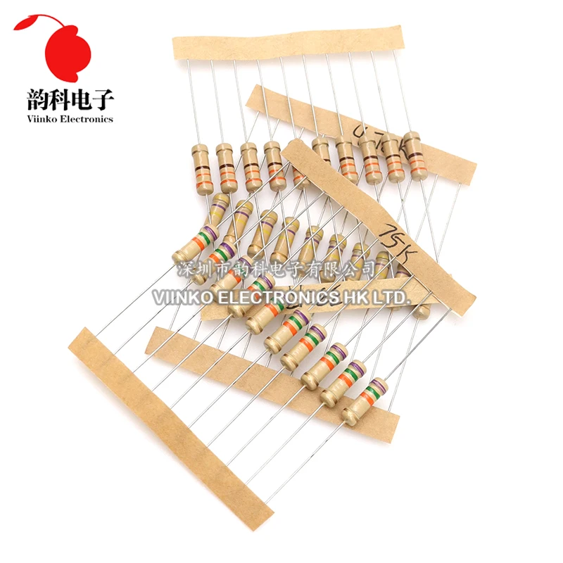 1220 buah 1W Kit Resistor Film karbon 5% Set bermacam-macam resistansi 0, 33R - 2.2M ohm paket sampel