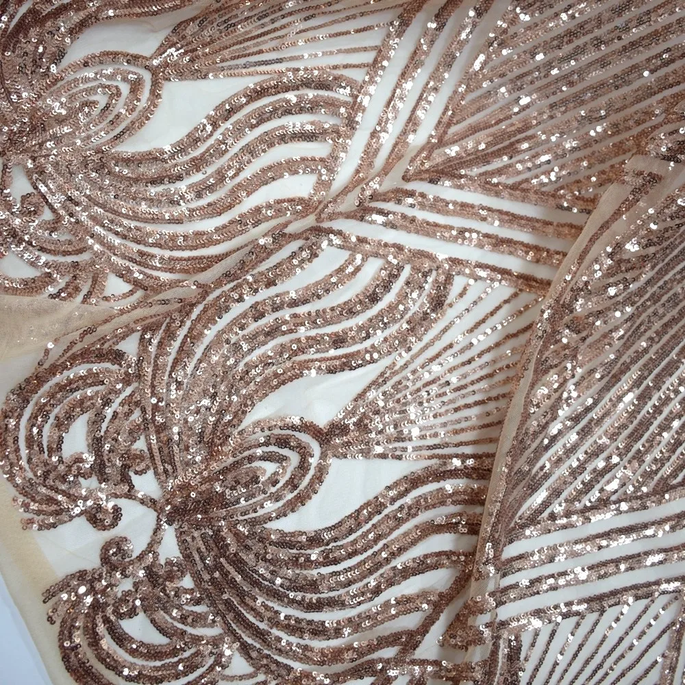 Nigerian Sequins Lace Fabric Rose gold High Quality African Lace French Tulle Sequin Embroidery Lace Fabrics For Party Dress