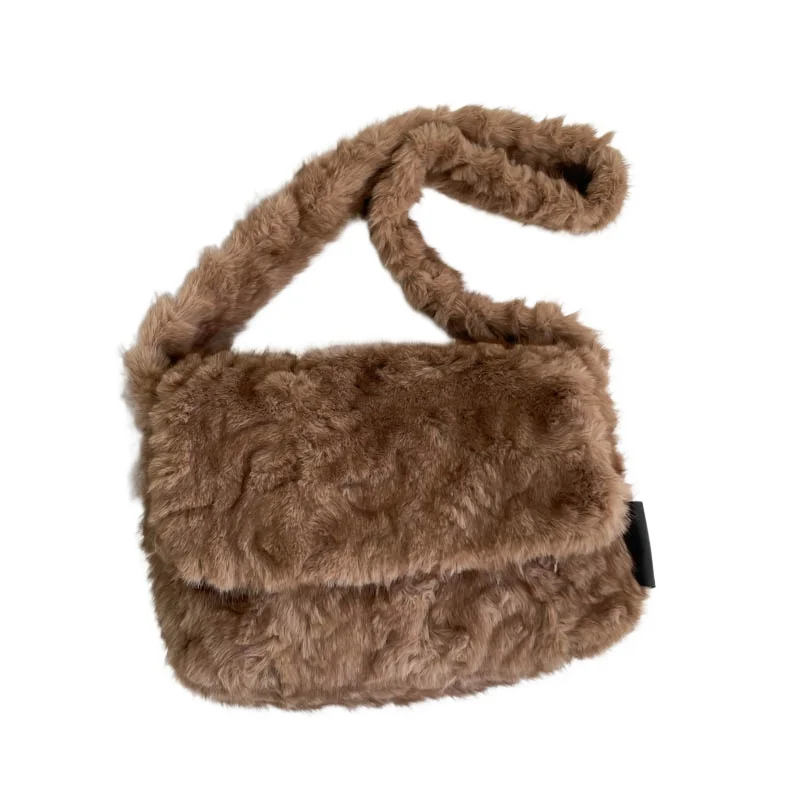 

New Autumn/winter Plush Bags, Women's Large-capacity Faux Fur Square Crossbody Bag Solid Color Commuting Fluffy Shoulder Bag