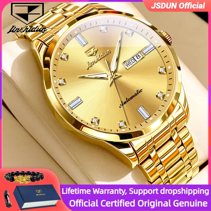 

JSDUN 8841, механические часы, мужские водонепроницаемые светящиеся часы с двойным календарем, роскошные часы с бриллиантами, оригинальные мужские часы