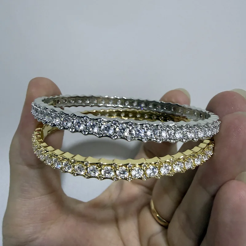 

Women's Fashion Luxury Tennis Bangle Pure 925 Sterling Silver Gold Plated with Big Zircon Rivet Design Wedding Twisted Jewelry