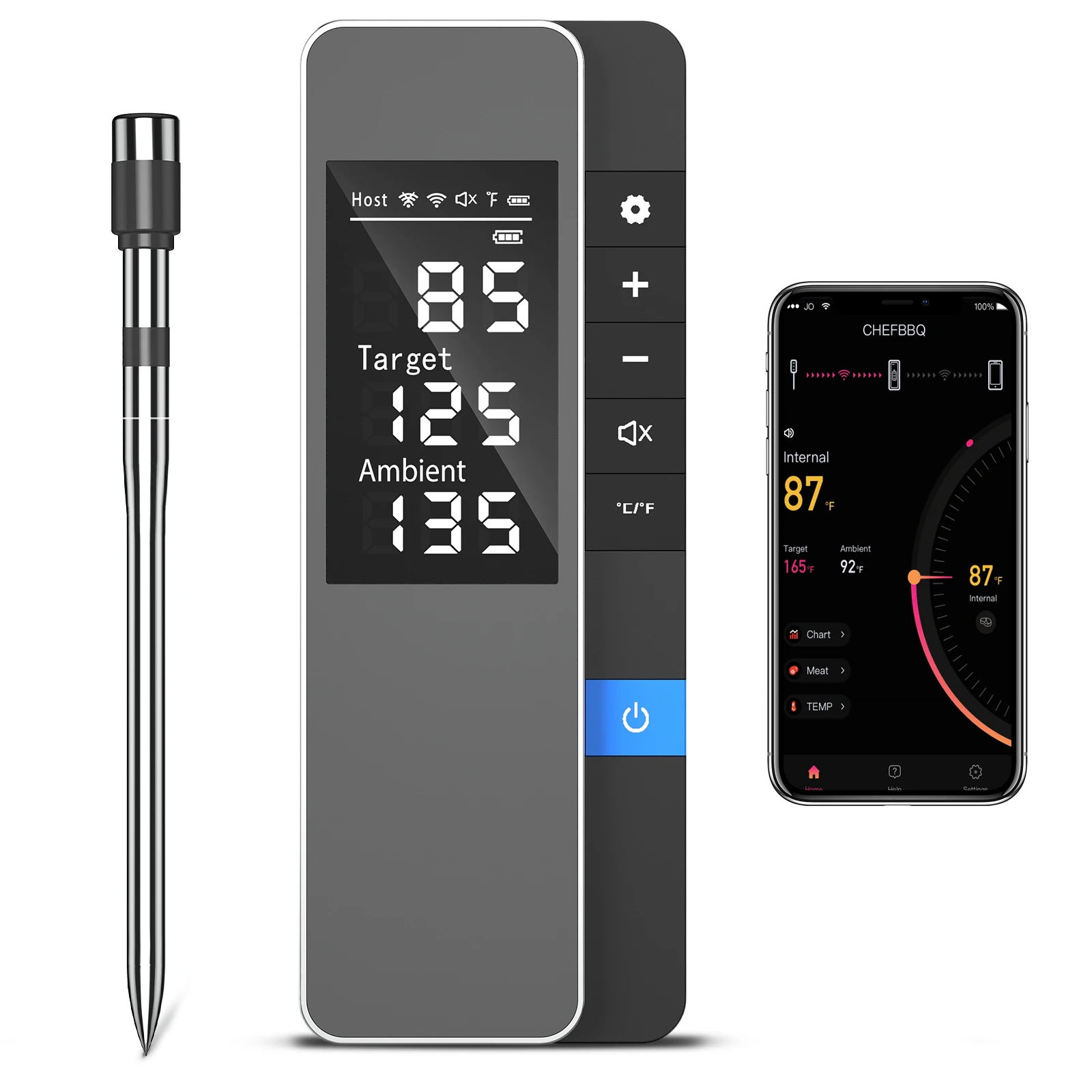 2025 Nieuwe draadloze vleesthermometer - Digitale voedselthermometer met meerdere sensoren en ultradunne sonde, transmi over lange afstanden van 500 voet