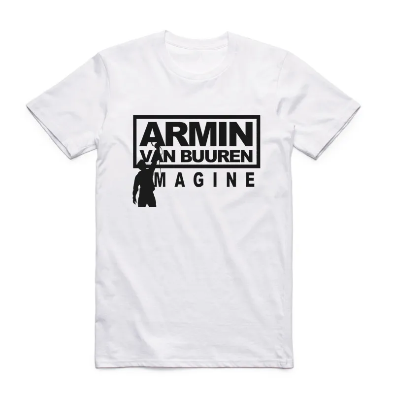 Camiseta blanca con estampado del logotipo de Armin Van Buuren para hombre, camiseta de verano de manga corta con cuello redondo, camiseta de DJ de música Trance de Holanda, camiseta de DJ de música popular