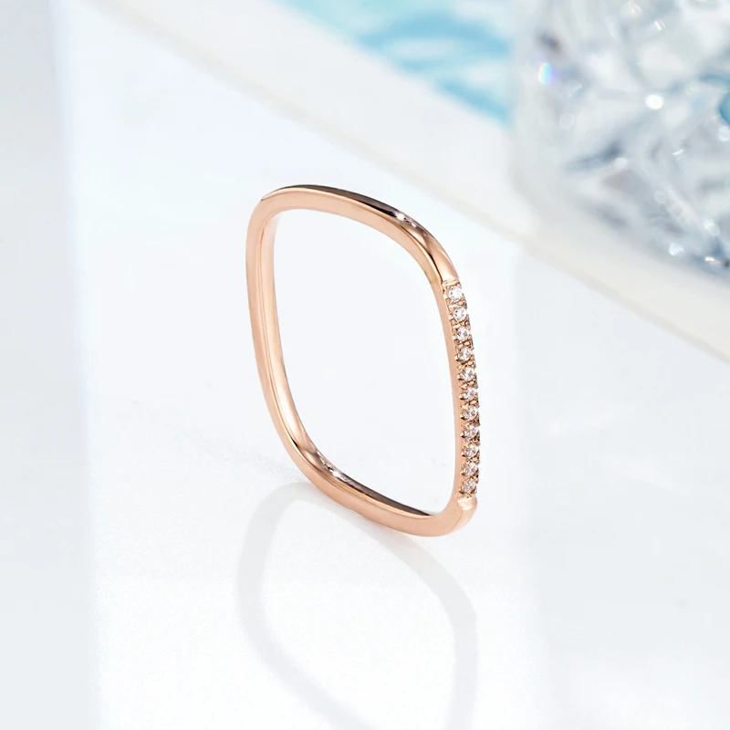 Unique Design 0.11cm Wide Square Shape CNC Inlay Zircon Ring Stainless Steel High Quality Jewelry Woman Ring Wedding Gift