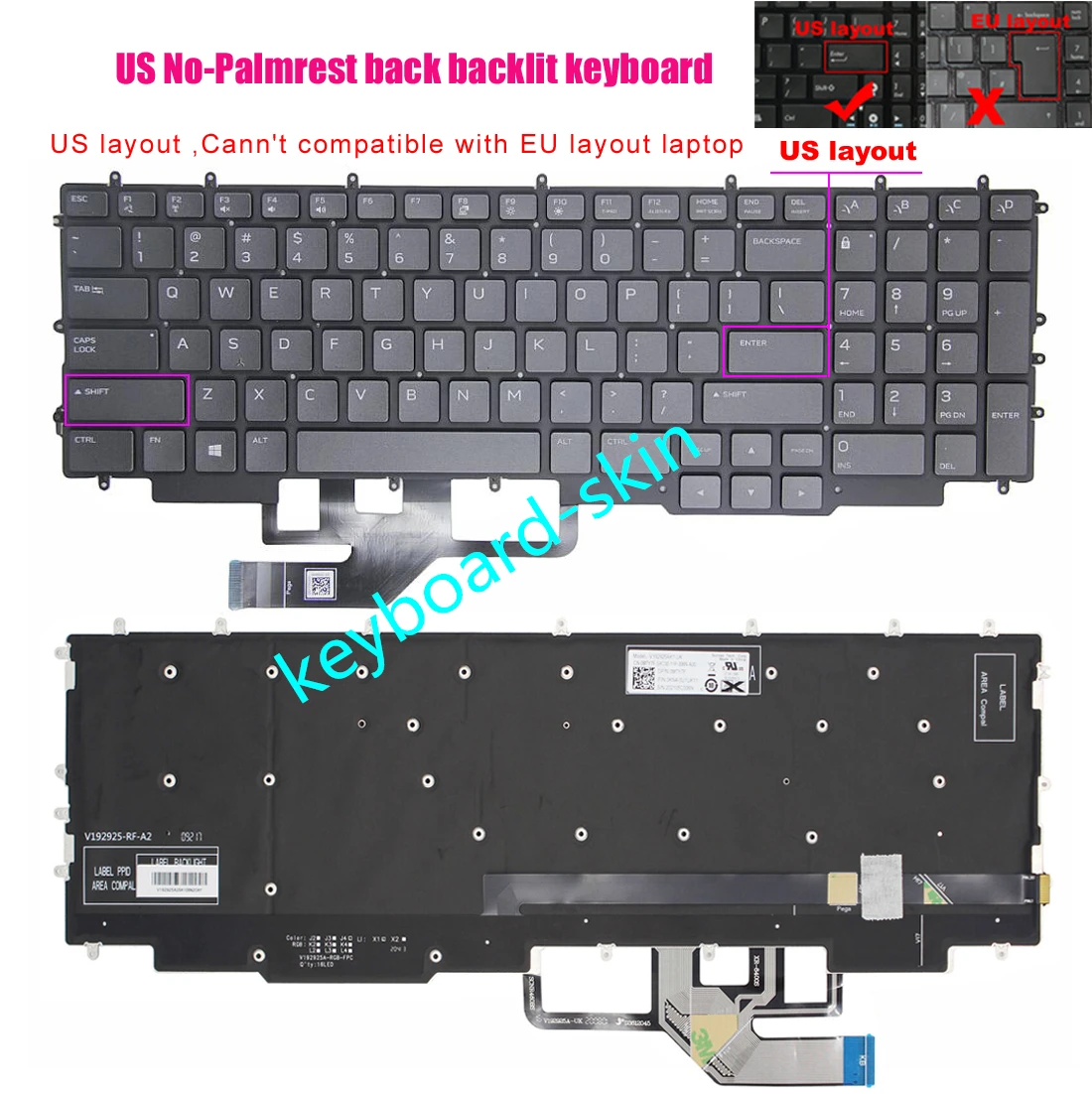 

New black backlit US without-Palmrest Keyboard for Dell G7 17 7700 / G7 7700 P46E laptop