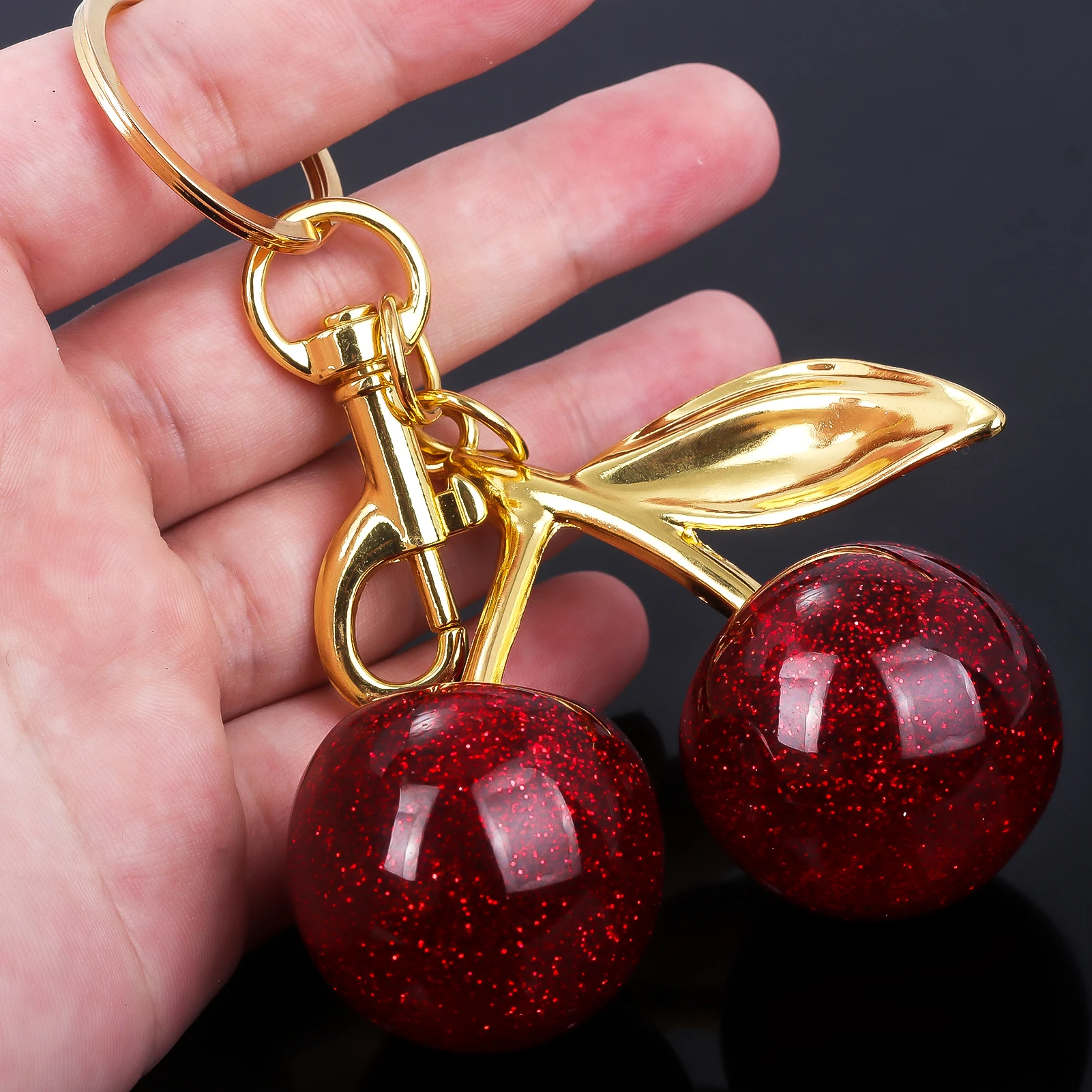 Exquisite Cherry Fruit Bag Charm Key chain Red Cherry Keyring for Elegant Women Backpack Purse Pendant Jewelry Accessories Gift