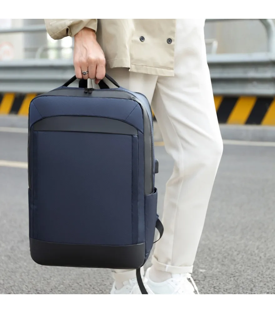 

Navy black bottom trim slim backpack anti splash compact design for office worker daily commute weekend outing