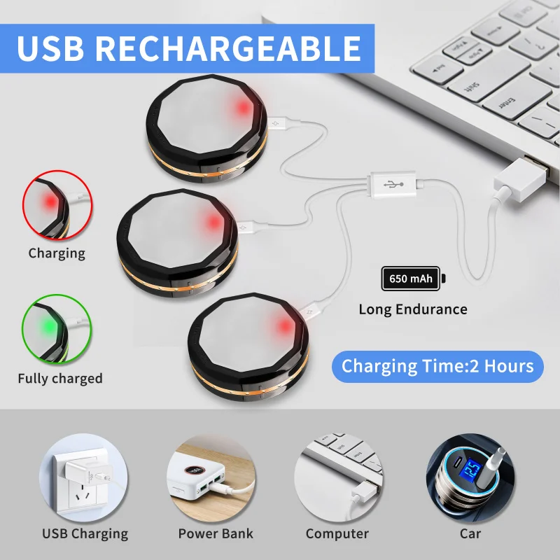 Ultrathin RGB Round USB Wardrobe Puck Light Rechargeable Indoor Bookcase Display Cabinet Lighting Surface Mount Puck Light