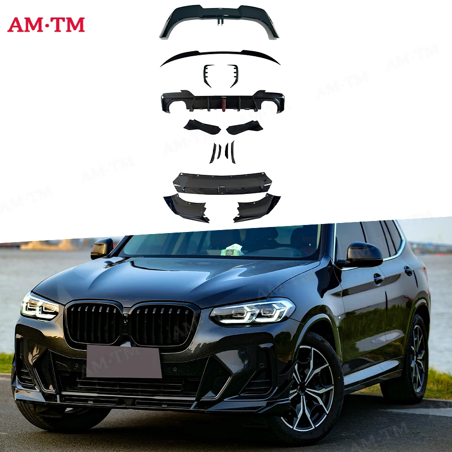 

For BMW X3 iX3 G01 G08 LCI 2022-2024 Bright Black Front Lip Chin Rear Lip Roof Spoiler Wing Side Splitters Canards Body kit