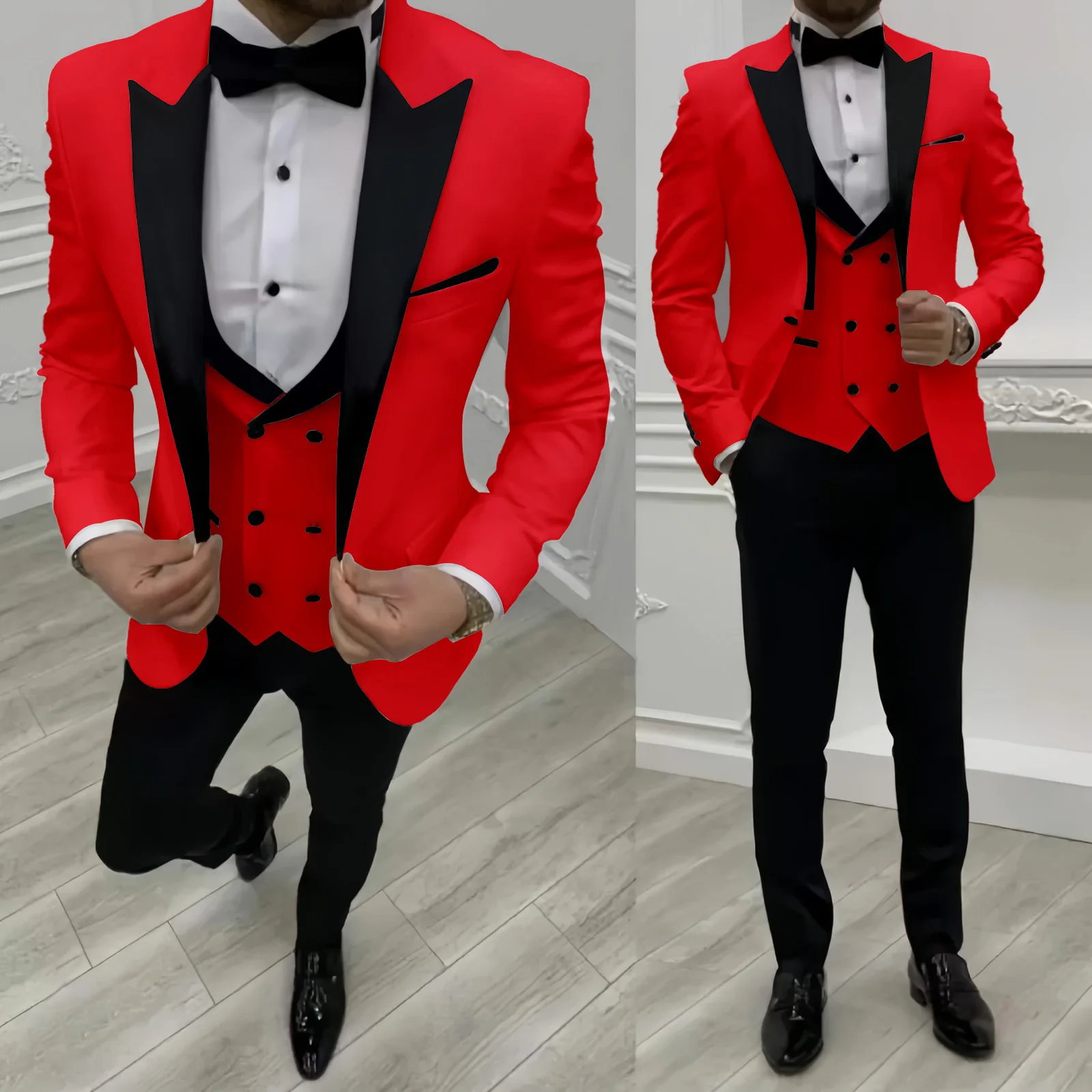 طقم بدلة متعرجة للرجال مكون من 3 قطع مع سترة وسروال عتيقة ذات طية صدر السترة مناسبة لحفلات الزفاف المسائية #5