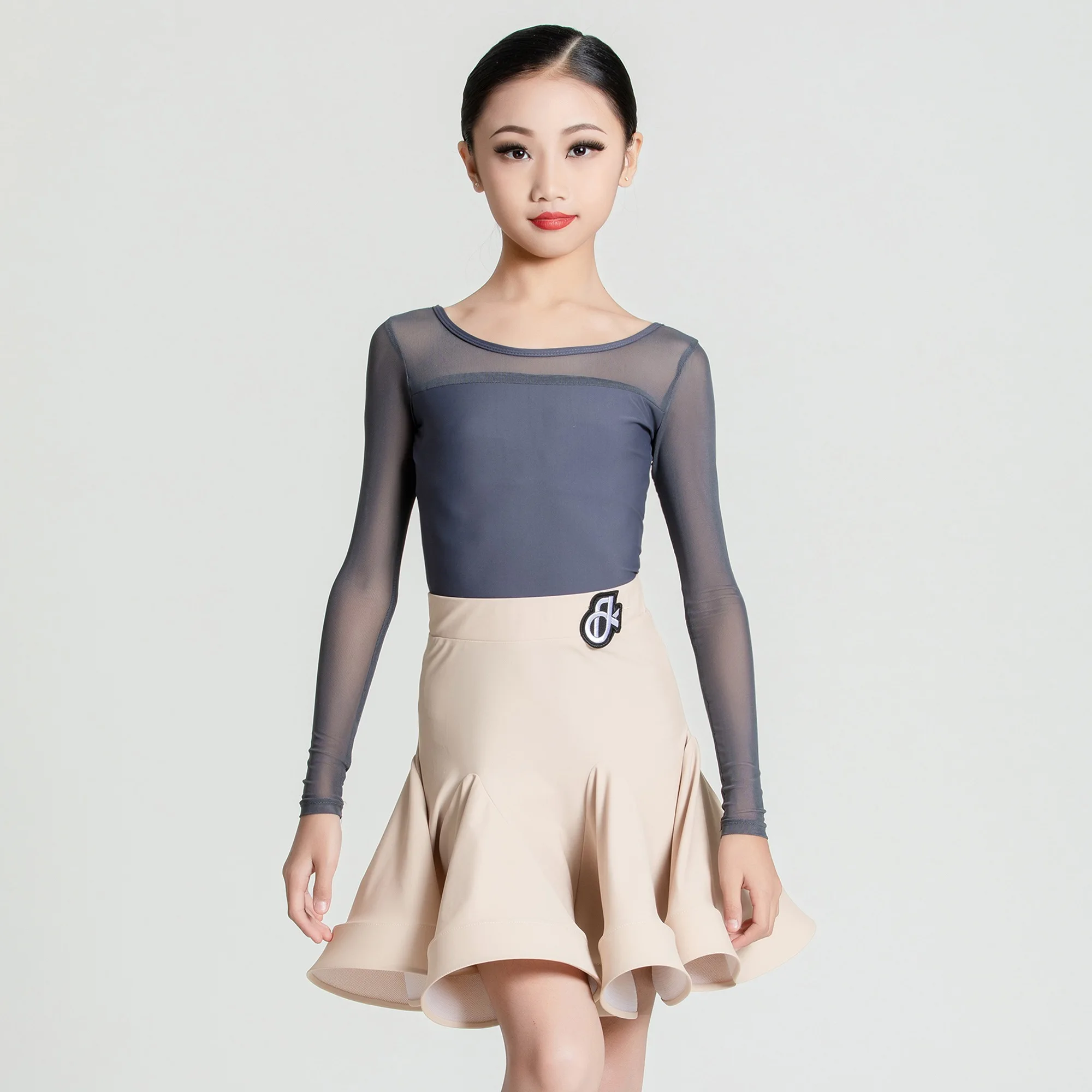 Vêtements de danse latine Chacha Rumba, Costumes de spectacle, haut en maille, jupe en arête de poisson, tenue d'entraînement, vêtements de scène DQL11582