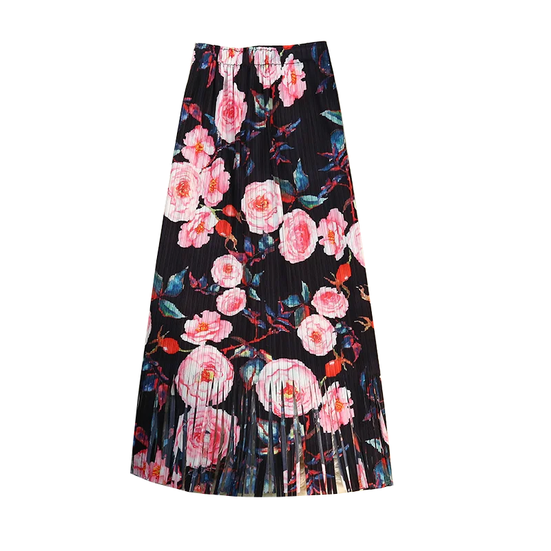 Elegante Geplooide Rokken Voor Dames Met Bloemenprint 2023 Nieuwe Lente Zomer Hoge Taille Koreaanse A-Lijn Midi Wikkelrokken Dames