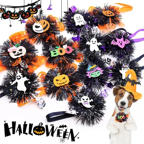 5/10PCS Lace Dog Bow Ties For Halloween Adjustable Pet Dog Bowties Collars Cartoon Ghost Decoration Pet Accessories For Dogs