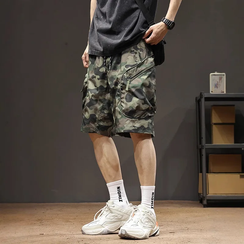 Summer Korean Hip Hop Multi-Pocket Functional Cargo Shorts Men Streetwear Outdoor Skateboard Pants Harajuku Baggy Shorts Male