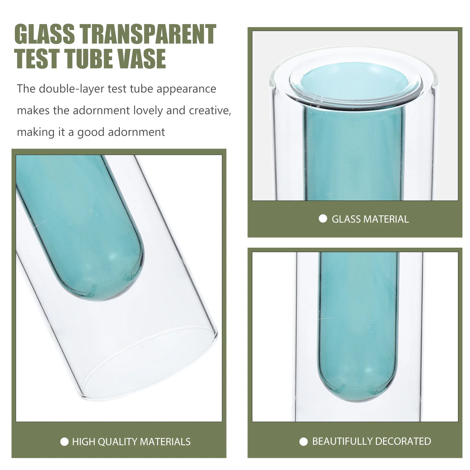 

Colorful Glass Vase Set of 2 Double Layer Test Tube Design for Indoor Plants Hydroponic Vase Adorn Home Study Hotel Decor