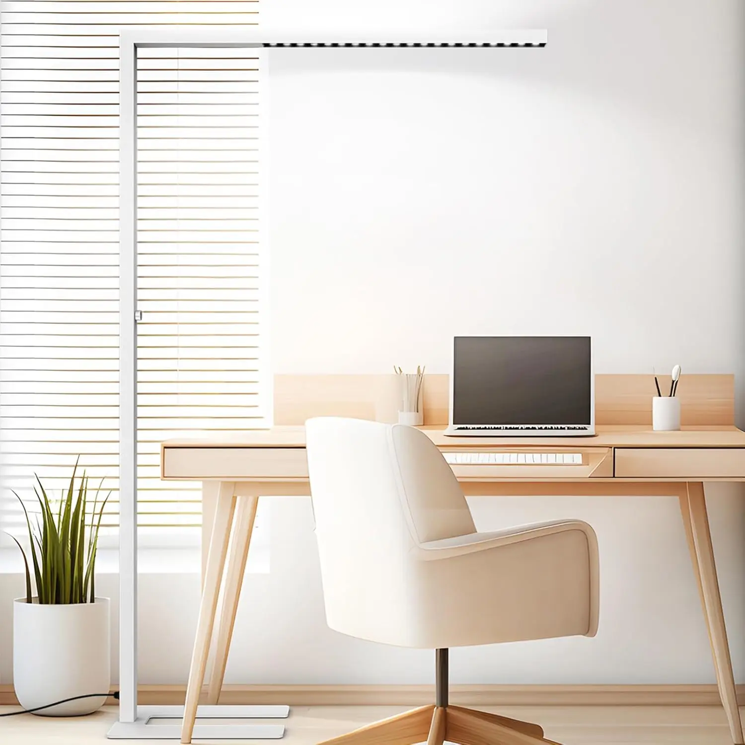 Luminária de Chão LED Regulável de 77 polegadas, Luz de Pé de 7350LM para Escritório e Sala de Estar - Branca