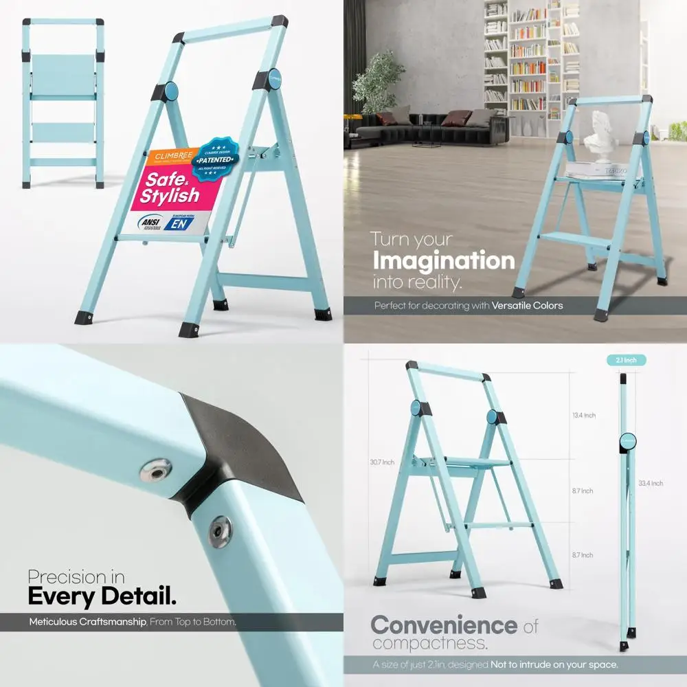 

Aluminum Folding Step Stool, Lightweight Portable Safety Ladder with Handle, 225lbs Capacity for Home Use