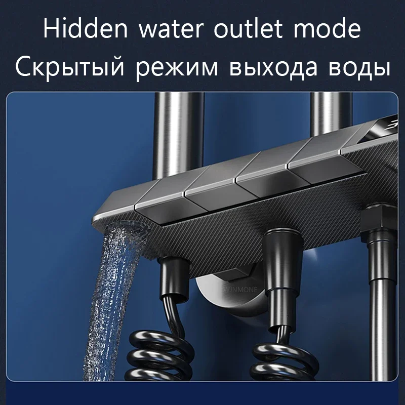 Piano Keys Bathroom Shower System Intelligent LED Temperature Display Shower Suit Bathtub Gray Rain Mixer Shower Faucet Full Set