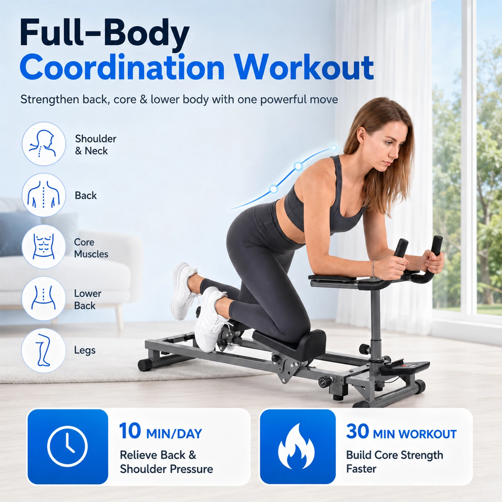 Crawling Training Machine, Adjustable Height and Length Back Stretcher with Digital Counter, for Spine Decompression, Posture Correction, and Core Strengthening, Ideal for Home Gym, Office, Studio, Cardio Fitness Workout