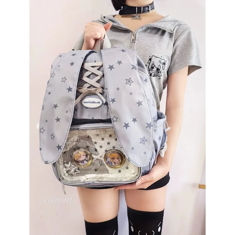 

Japanese Cute Sweet Original Daily Versatile Double Shoulder Schoolbag Women's Two-dimensional Rabbit Ear Bow Lta Bag Backpack