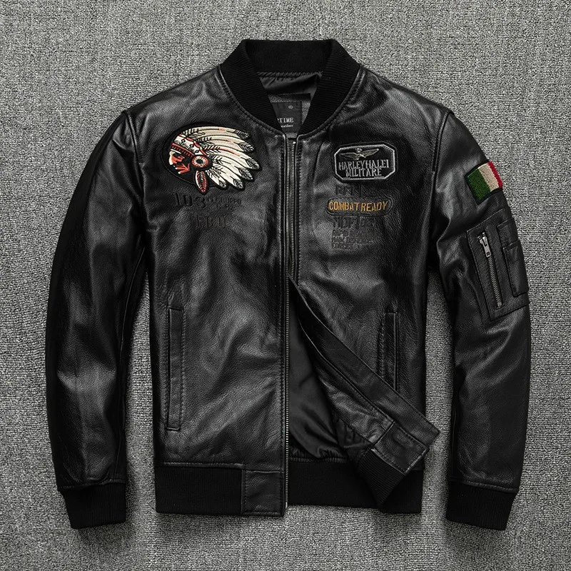 

Baseball top layer cowhide leather men's short suit plus-size casual