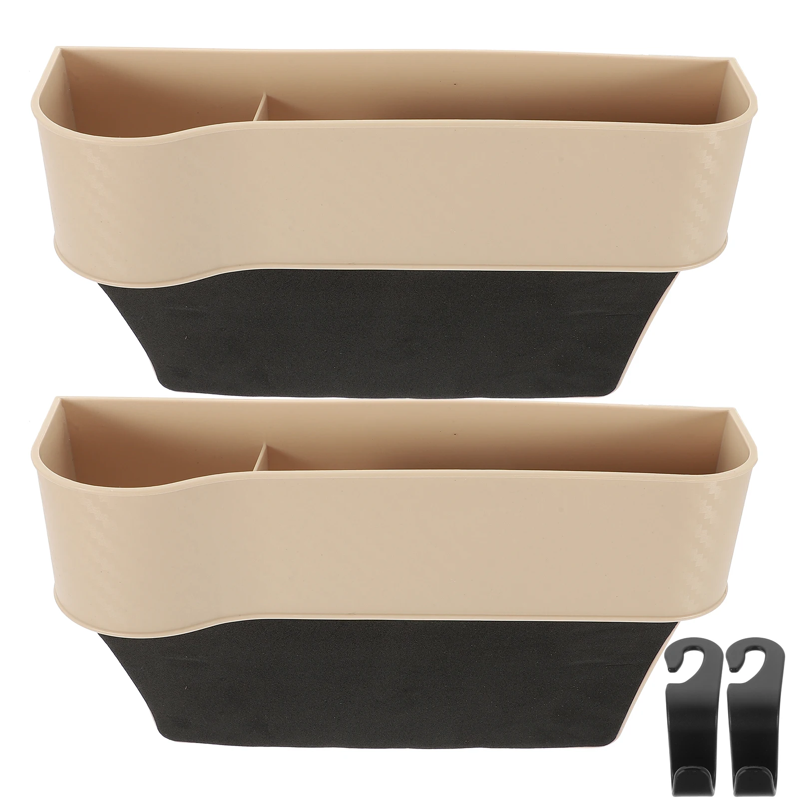 

2 pcs Car Seat Organizer Set Gap Filler Console Storage Box Cup Holder Front Seat Black Hooks Beige Driver Car Accessories