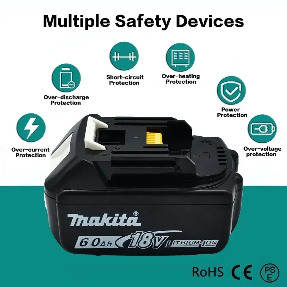 100% Original Makita 18V Rechargeable Power Tool Battery,6.0Ah Replaceable LED Lithium-ion, LXT BL1860B BL1860BL1850 BL1830