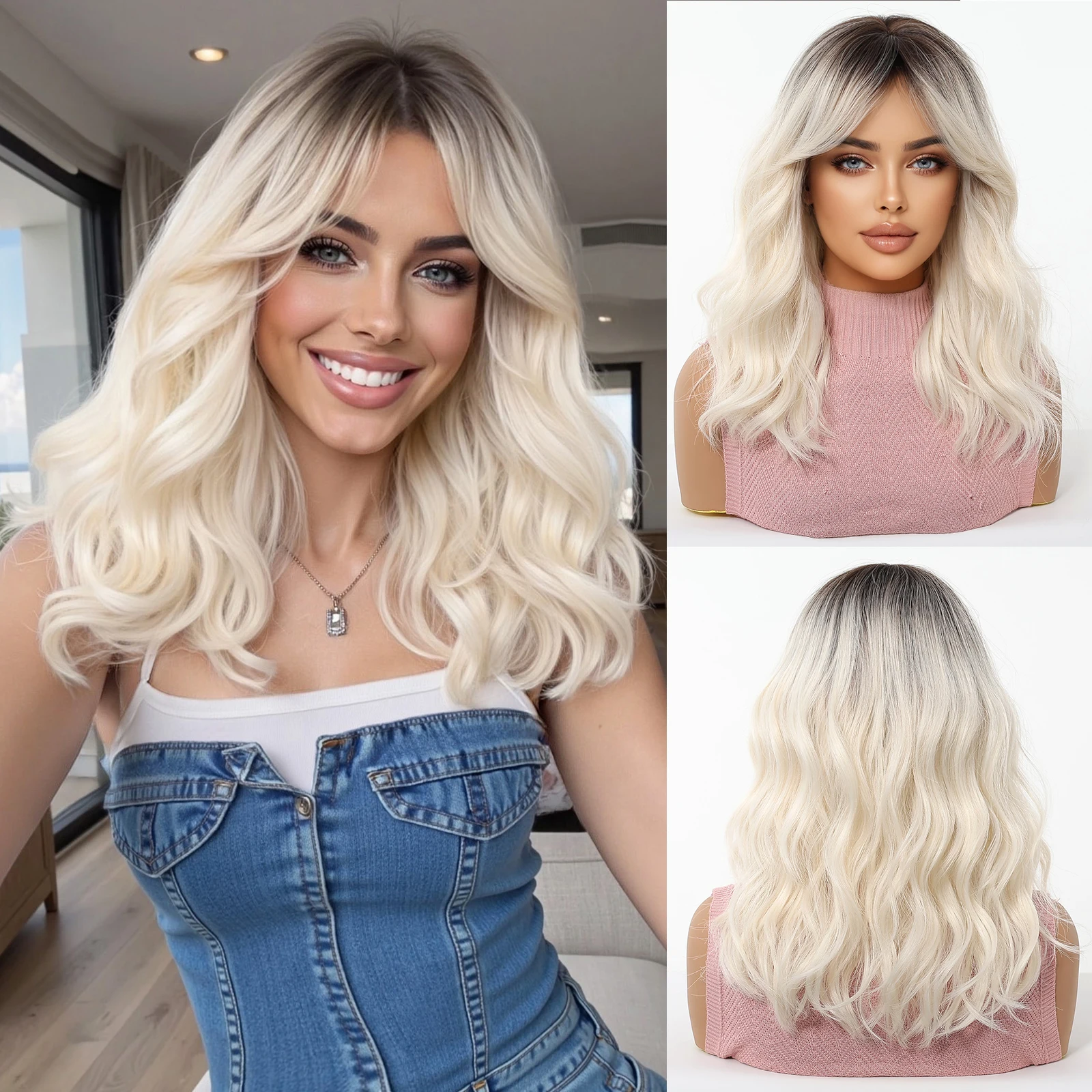 

HENRY MARGU Короткие волнистые синтетические парики Ombre Black To Light Gold Blonde Парик вьющихся волос для женщин Термостойкий повседневный парик для вечеринок