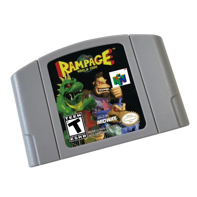 64-битный картридж для видеоигр Rampage World Tour, американская версия для игровой консоли N64