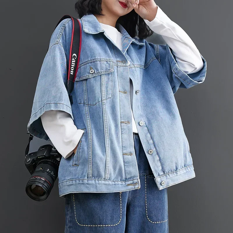 New 2025 Spring Denim Jacket Women's Solid Color Design Sensibility Age-Reducing Long Sleeve Loose Fit Short Jacket