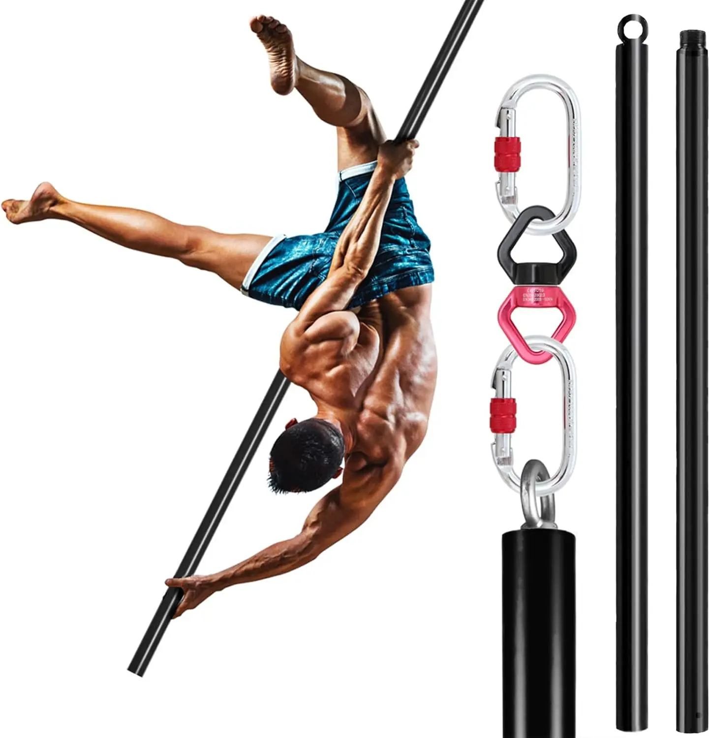 2m Hanging Flying Dance Pole Aerial Rig Flying Pole, Portable Suspension Fitness Poles for Home Exercise Club Party Pub Gym.