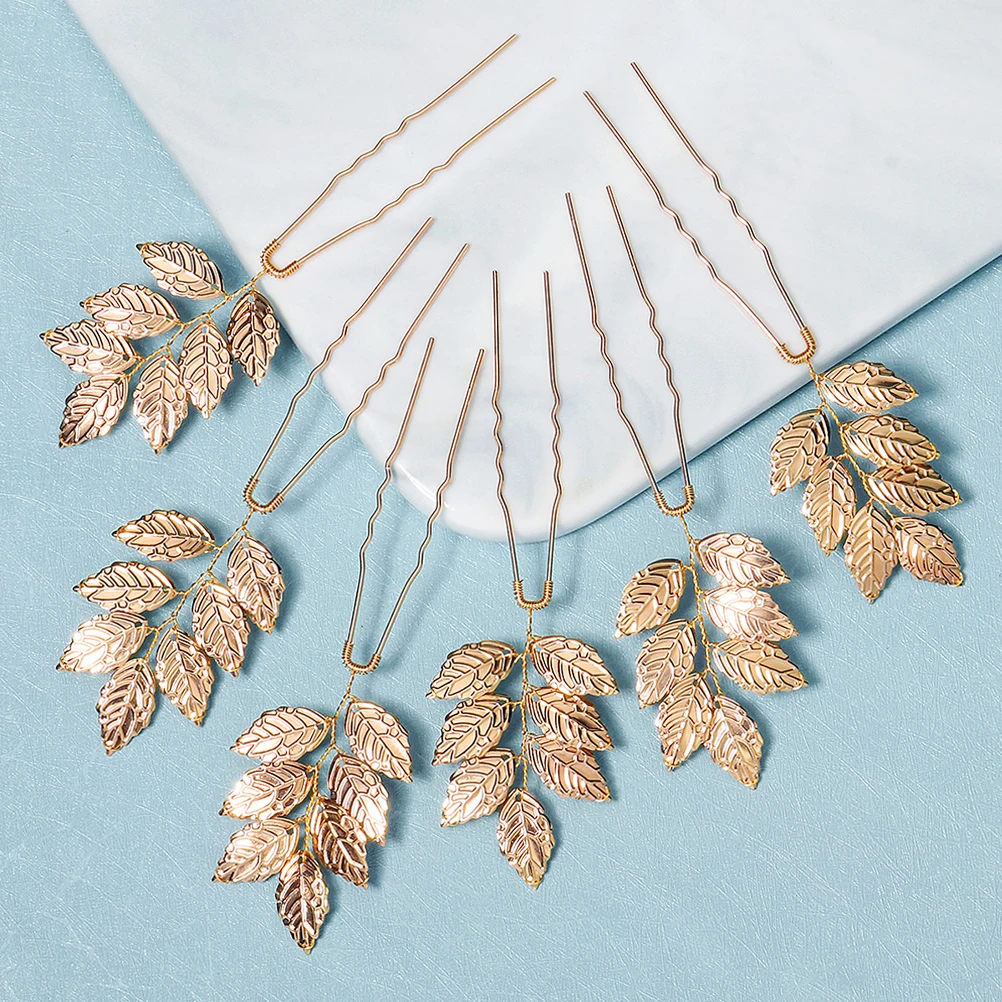 

6pcs Hair Accessories Bridal Headband Leaf Hairpin Bride Headpieces For Wedding Clip Bun Hairstyles Women Decorations