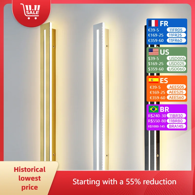 Modern Indoor LED Wall Lights, Long Strip Lights, quartos, salas de estudo, apartamentos, casas, Home Decor