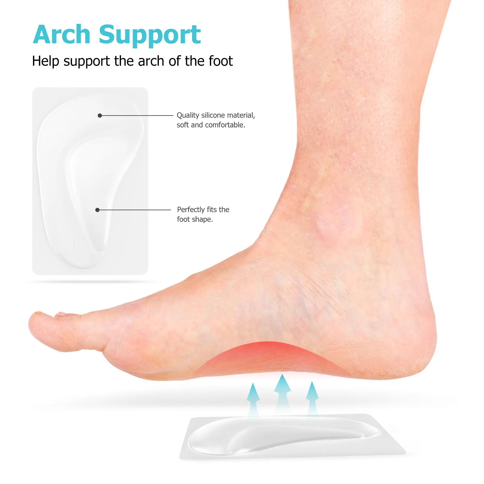 

2 Pairs Arch Support Insoles Silicone Forefoot Pads Cushions Self adhesive Strong Adhesive Anti slip Gel Inserts Shoe Sole Flat