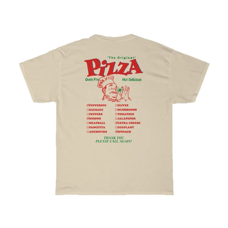 Women Retro Funny Pizza T-Shirts Loose Back Print Streetwear Graphic Tops Cute Food T Shirt Unisex Vintage Grunge Tees Clothes