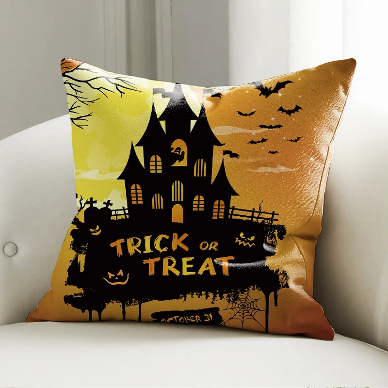 

Halloween Haunted House Pillow Cover, Trick or Treat Print Cushion Case, Holiday Sofa Bedroom Decor Accent Pillow