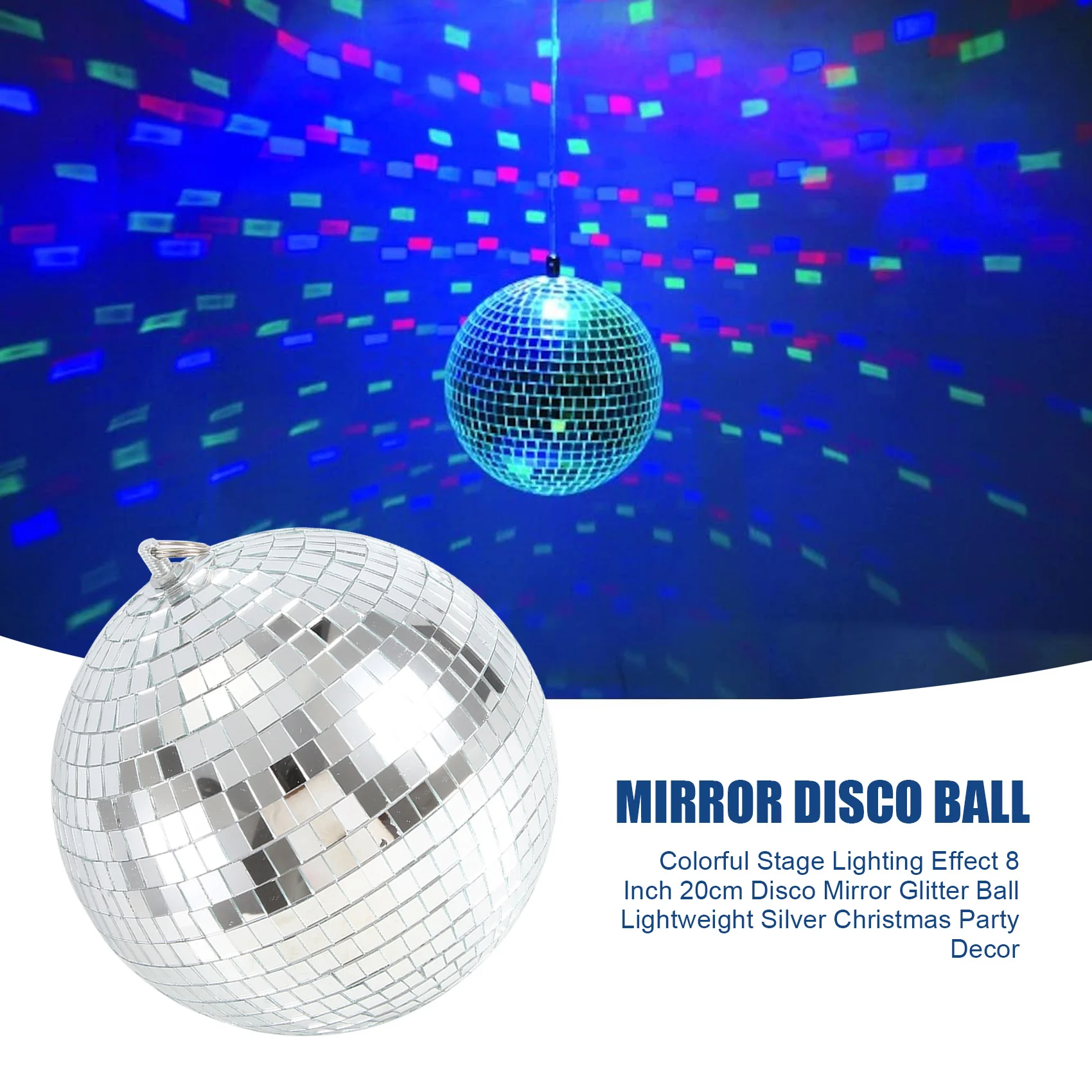 

ABLK Colorful Stage Lighting Effect 8 Inch 20cm Disco Mirror Glitter Ball Lightweight Silver Christmas Party Decor