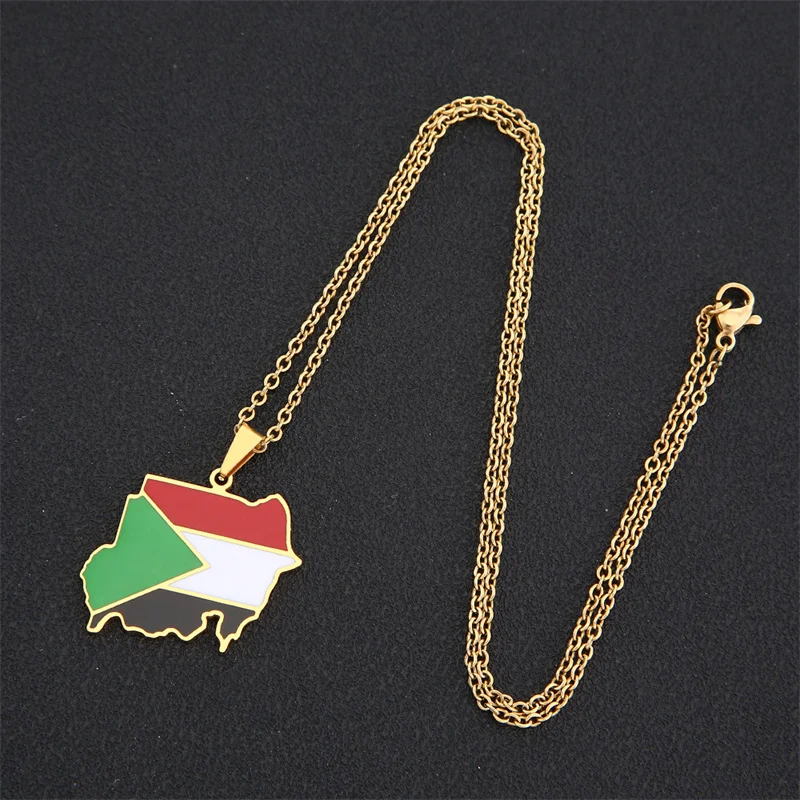 European And American Stainless Steel Sudan Map Pendant Necklace