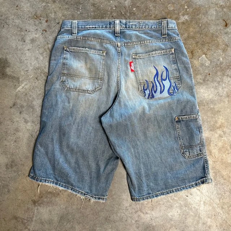 Calção jeans masculina e feminina de bolso do dragão, moletom gótico solto, calça Harajuku Street, nova, verão, Y2k, 2022