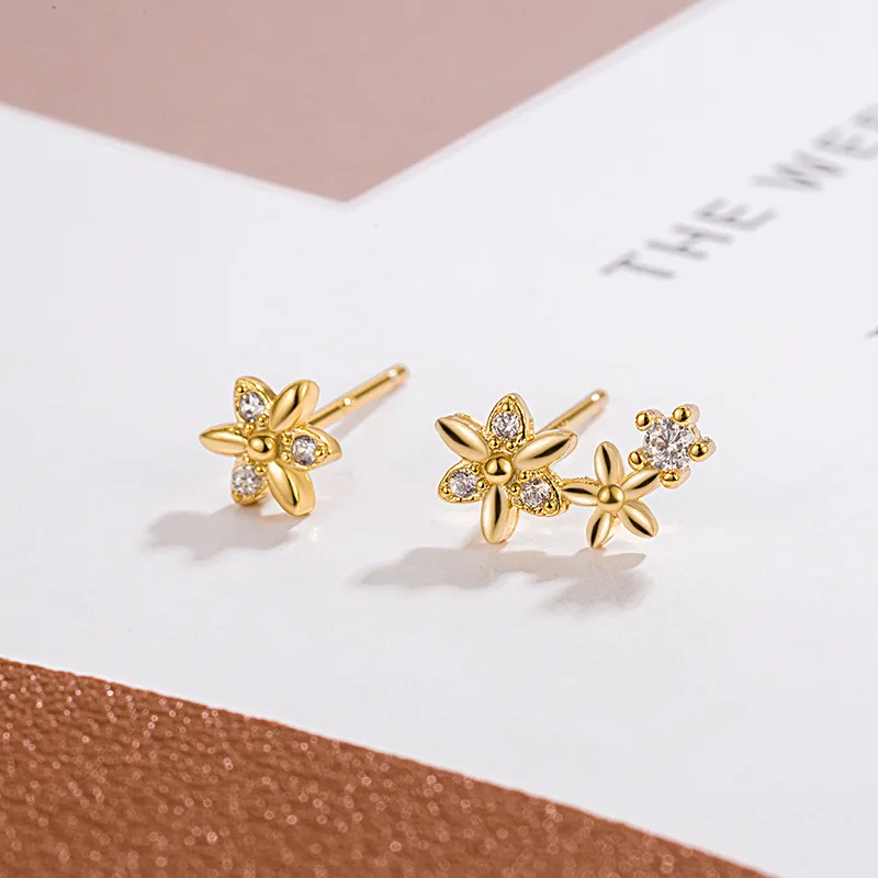Trendy Minimalist Gold Color Small Flower Tulip Ear Studs Earring For Women Teens Zirconia Ear Piercing Birthday Party Jewelry