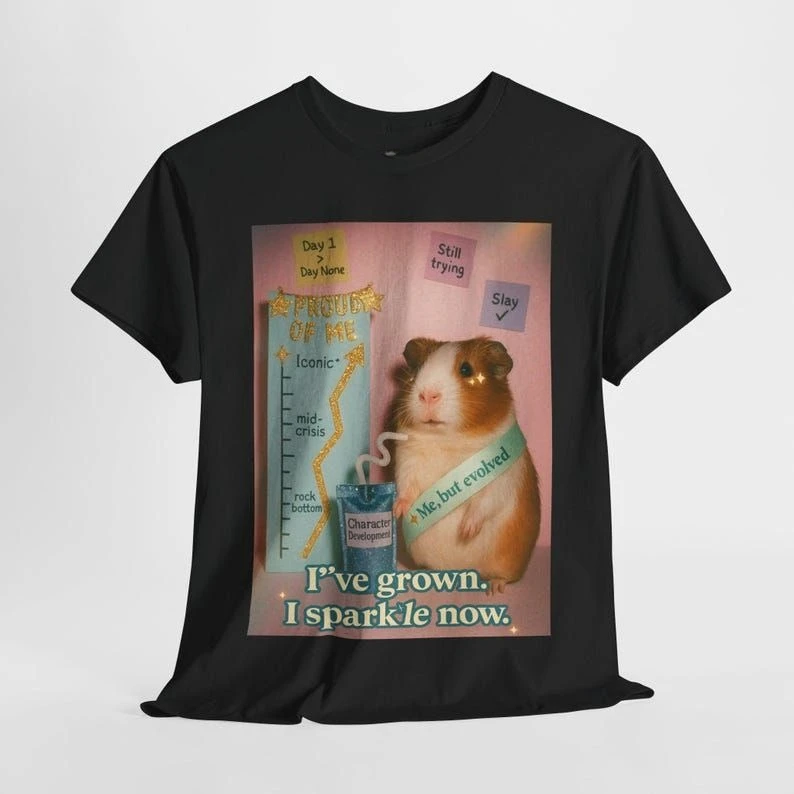 

Guinea Pig Sparkle Graphic Tee Fun Animal Lover Shirt Daily Comfortable Home Clothes Simple Round Neck Streetwear