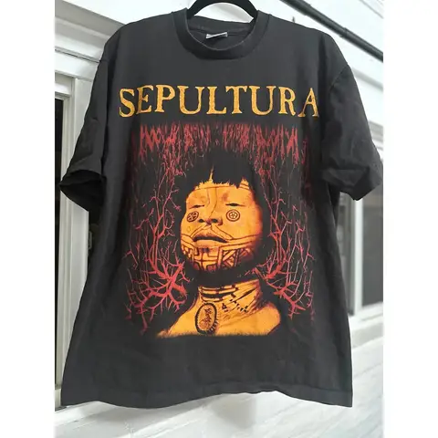 Sepultura Roots 브라질 메탈 빈티지 리프린트 티셔츠 Tultex Tag 아메리칸 스트리트 힙합 록 반소매 탑