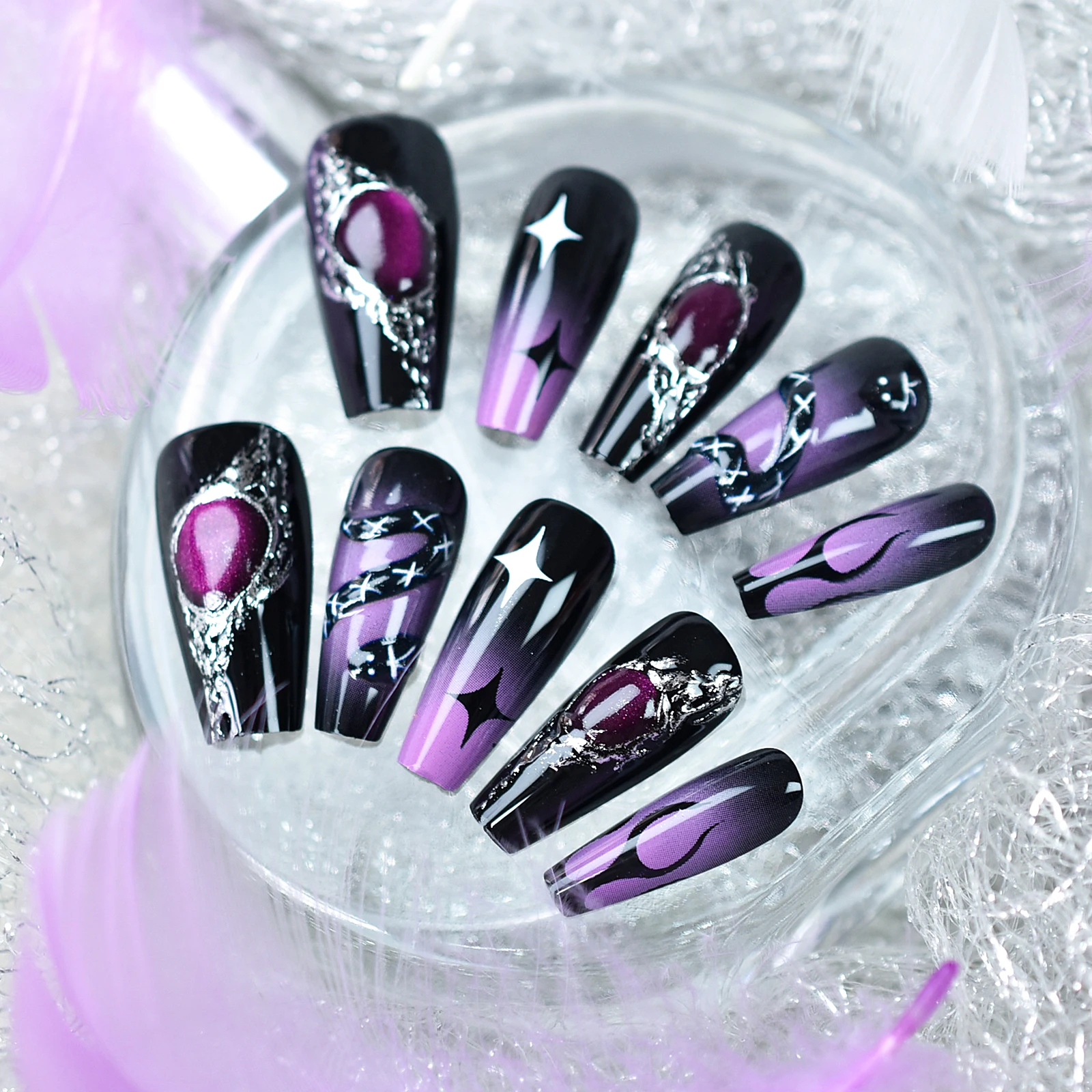 Druk op nagels slang ster vlam cateyes ontwerp ballet lange lengte voor dames meisjes