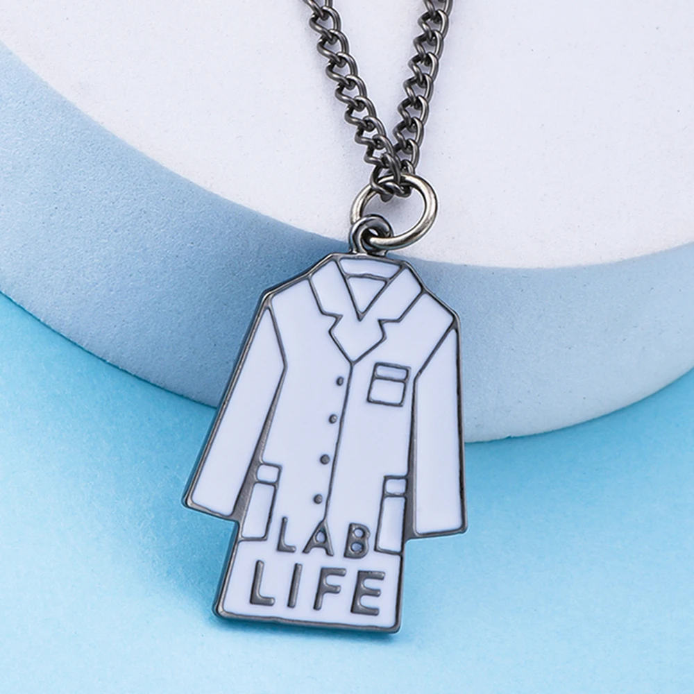 Catuni Science Lab Coat Pendant Necklace Enamel Metal Necklaces Jewelry Accessories for Researchers Graduate Students Gifts