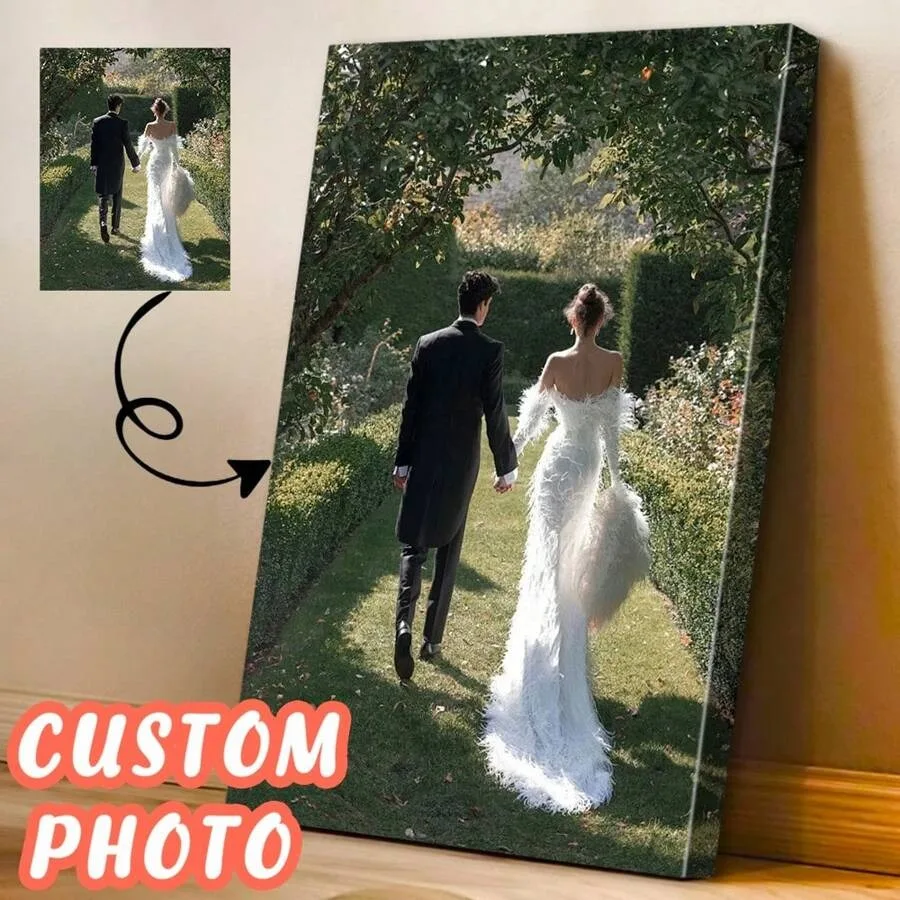 1Pcs Custom Photo Frame Canvas Poster| Personalized Wall Art Gift for Birthday Wedding Anniversary| DIY Family Pet Portrait Prin