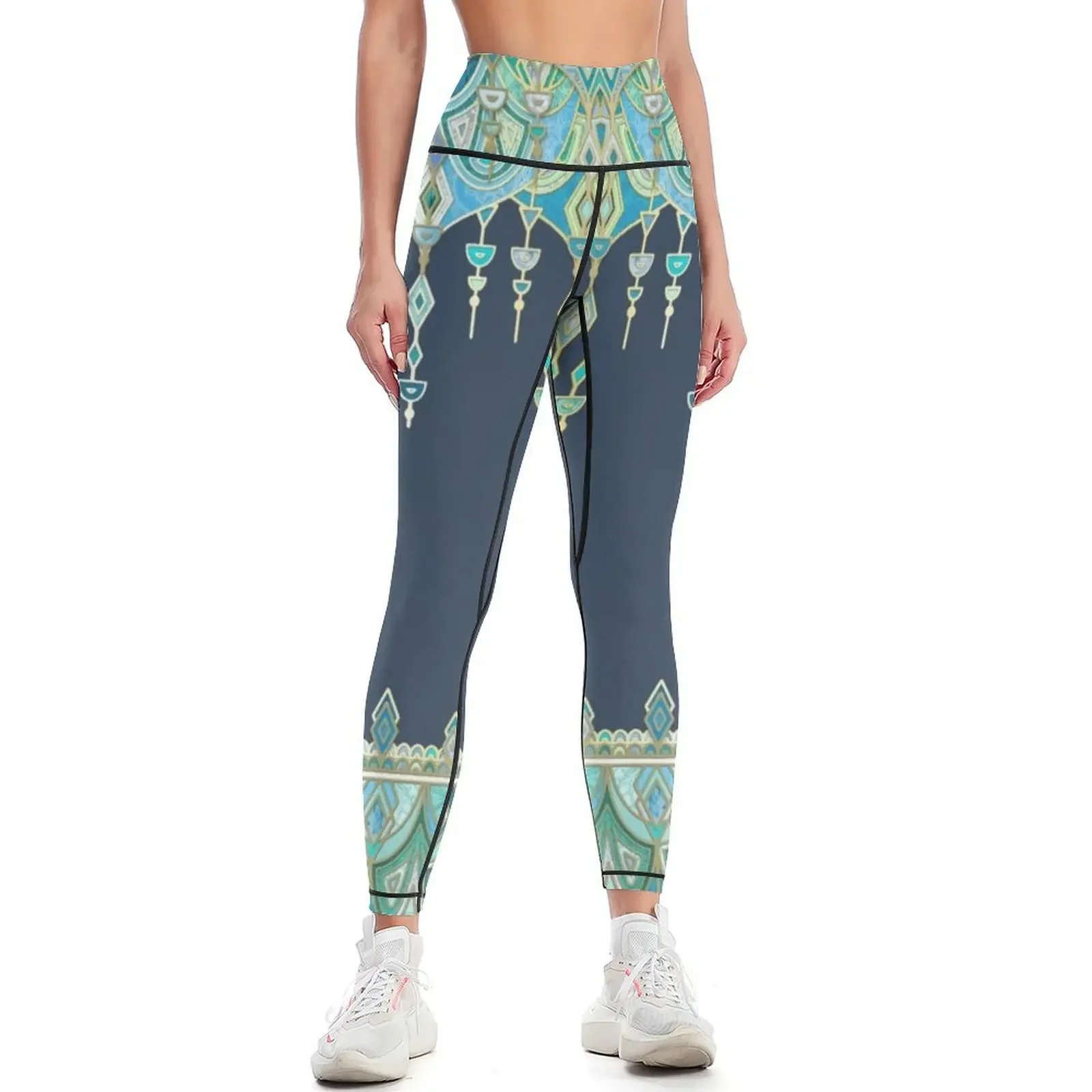 

Art Deco Double Drop in Blues and Greens Leggings Women's tights Legging sexy woman Womens Leggings