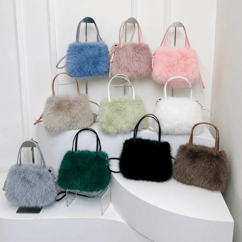 Fashion Faux Fur Ladies Shoulder Bag Soft Square Female Crossbody Bag Handbag Fluffy Tote Bag