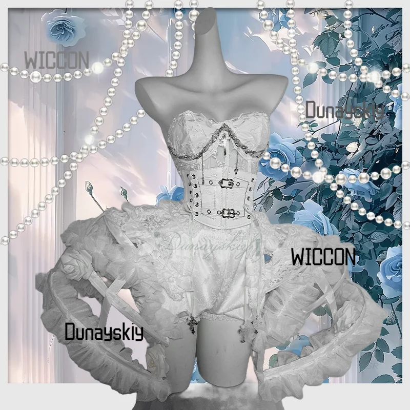 

Готическое сексуальное платье Лолиты, женские костюмы для косплея, белый корсет с рыбьей косточкой, кринолин Y2K Jirai Kei, стимпанк, вечеринка, Хэллоуин, Kawaii