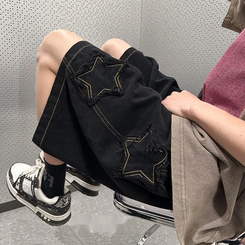 

New Hip Hop Star Denim Shorts For Men Summer Trendy Brand Jorts Y2k Korean Style Grunge Casual Wide Leg Cargo Shorts Women Yk2