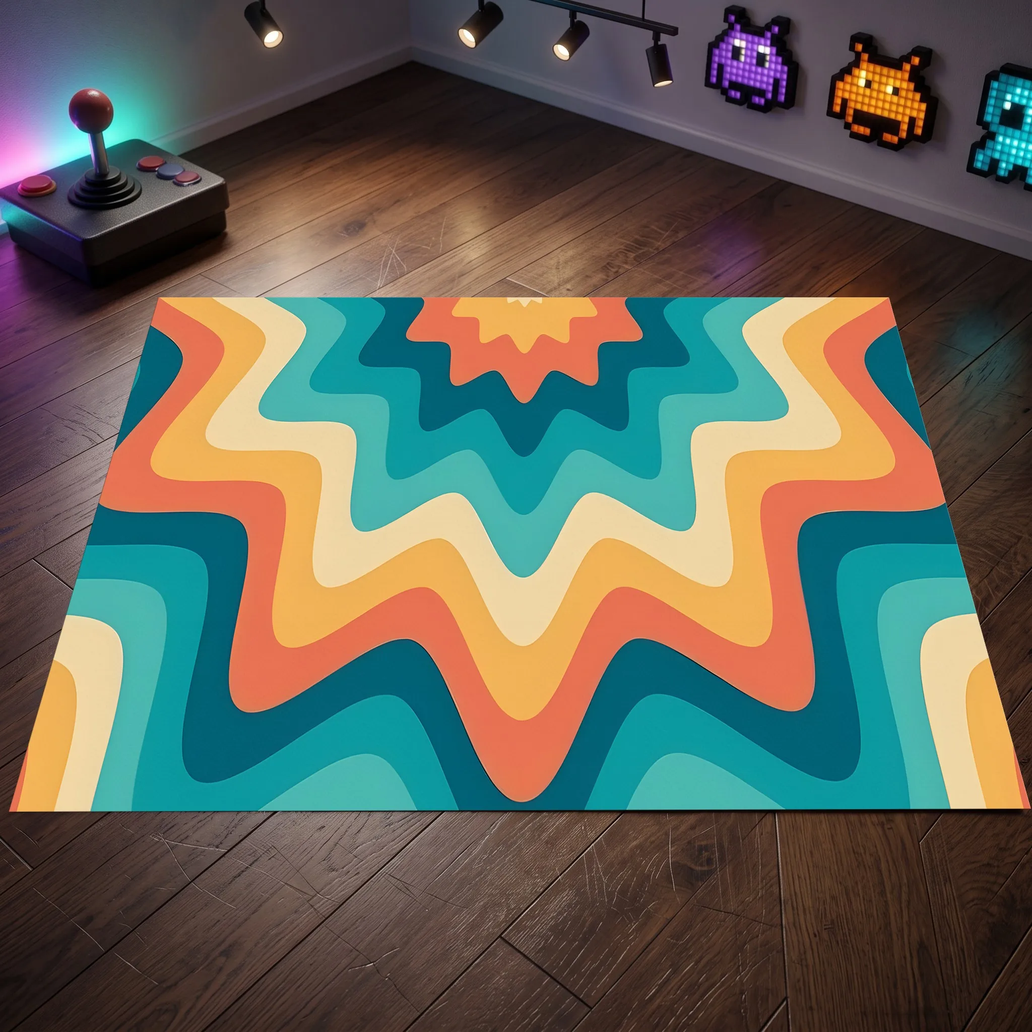Color-Blocked Layered Starburst Pattern Large Area Rug, Retro Dopamine Style, for Living Room Bedroom